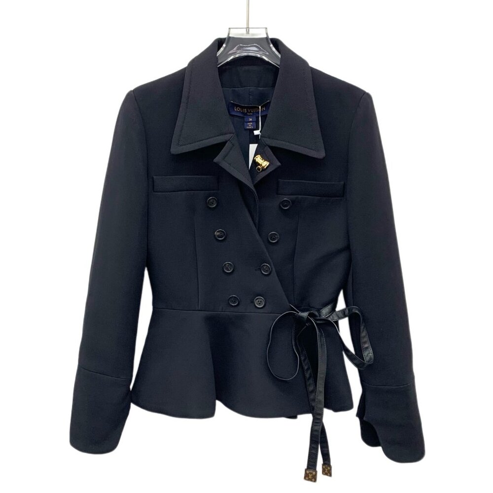 Louis Vuitton Black Wool Double-Breasted Belted Jacket